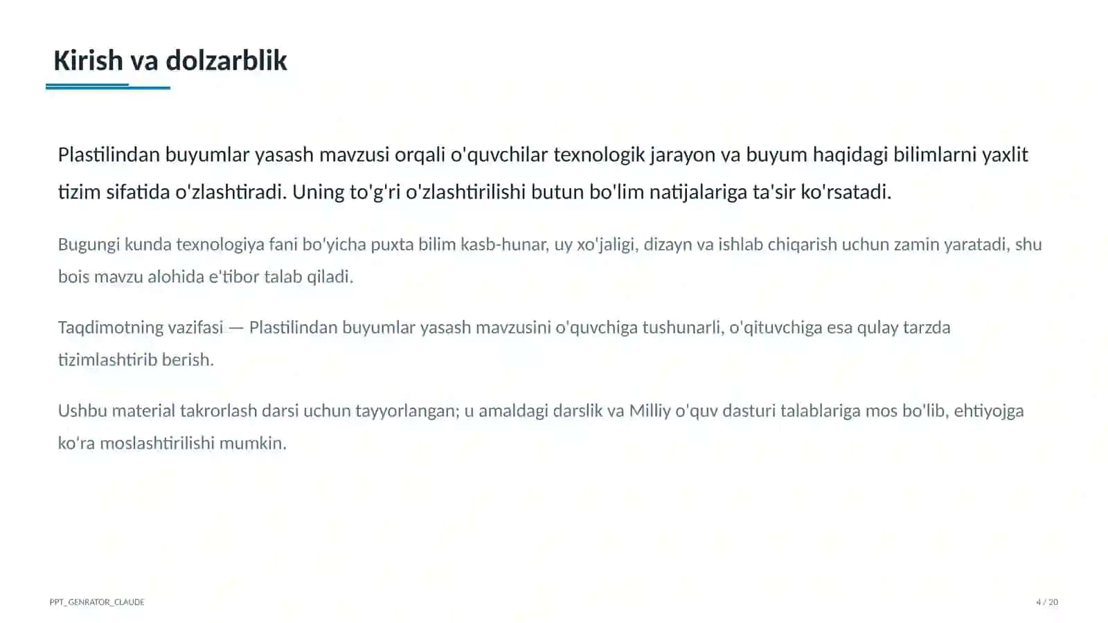 Plastilindan buyumlar yasash (1-sinf) 4