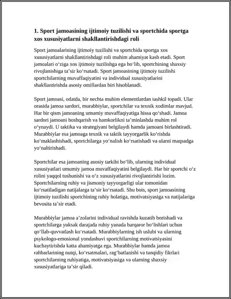 SPORT JAMOASINING O‘ZIGA XOSLIGI VA SPORTCHIDA SPORTGA XOS SPESIFIK XARAKTER XUSUSIYATLARNI SHAKLLANTIRISHDAGI O‘RNI 4