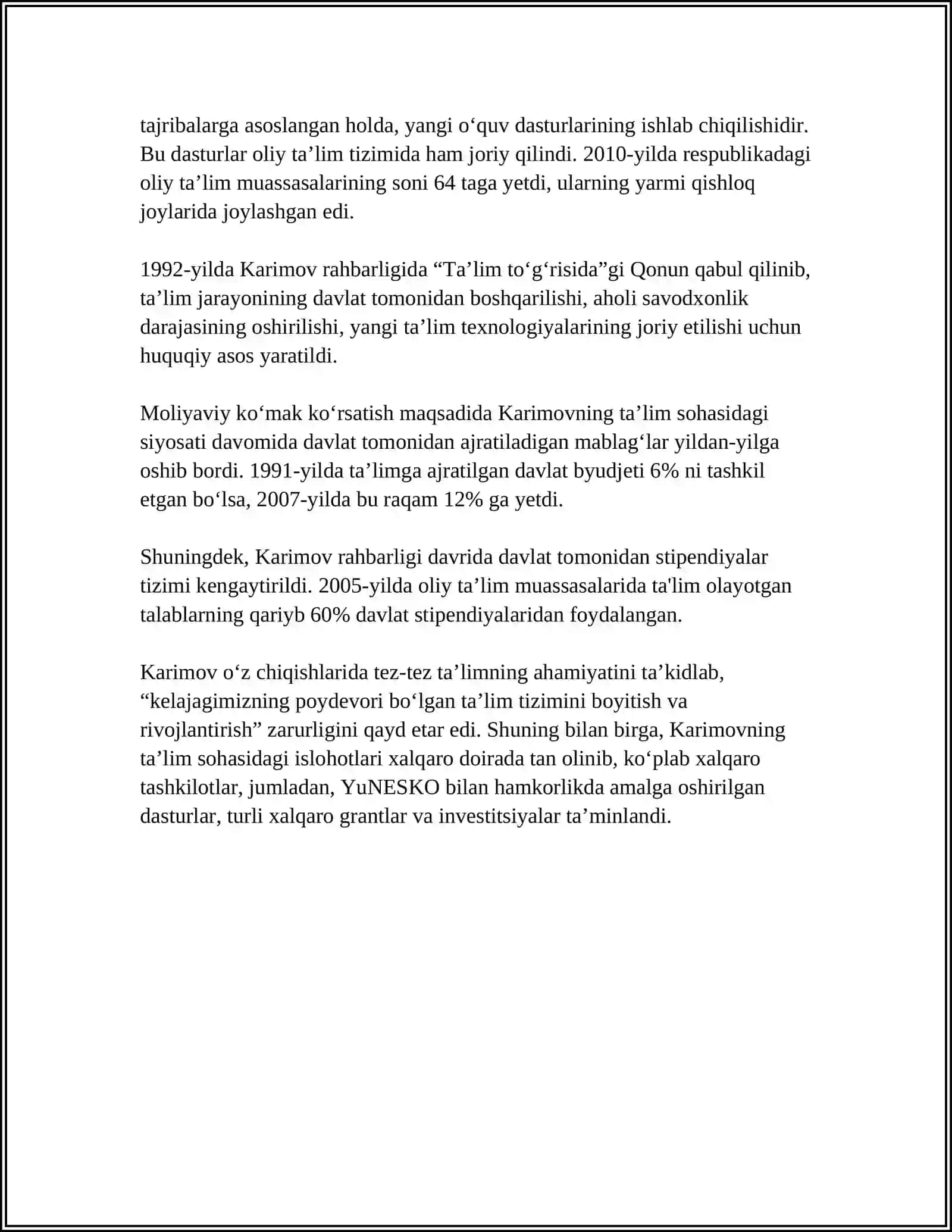 O‘ZBEKISTON RESPUBLIKASINING BIRINCHI PREZIDENTI I.A.KARIMOV ASARLARIDA TAʼLIM-TARBIYA MASALALARI 4