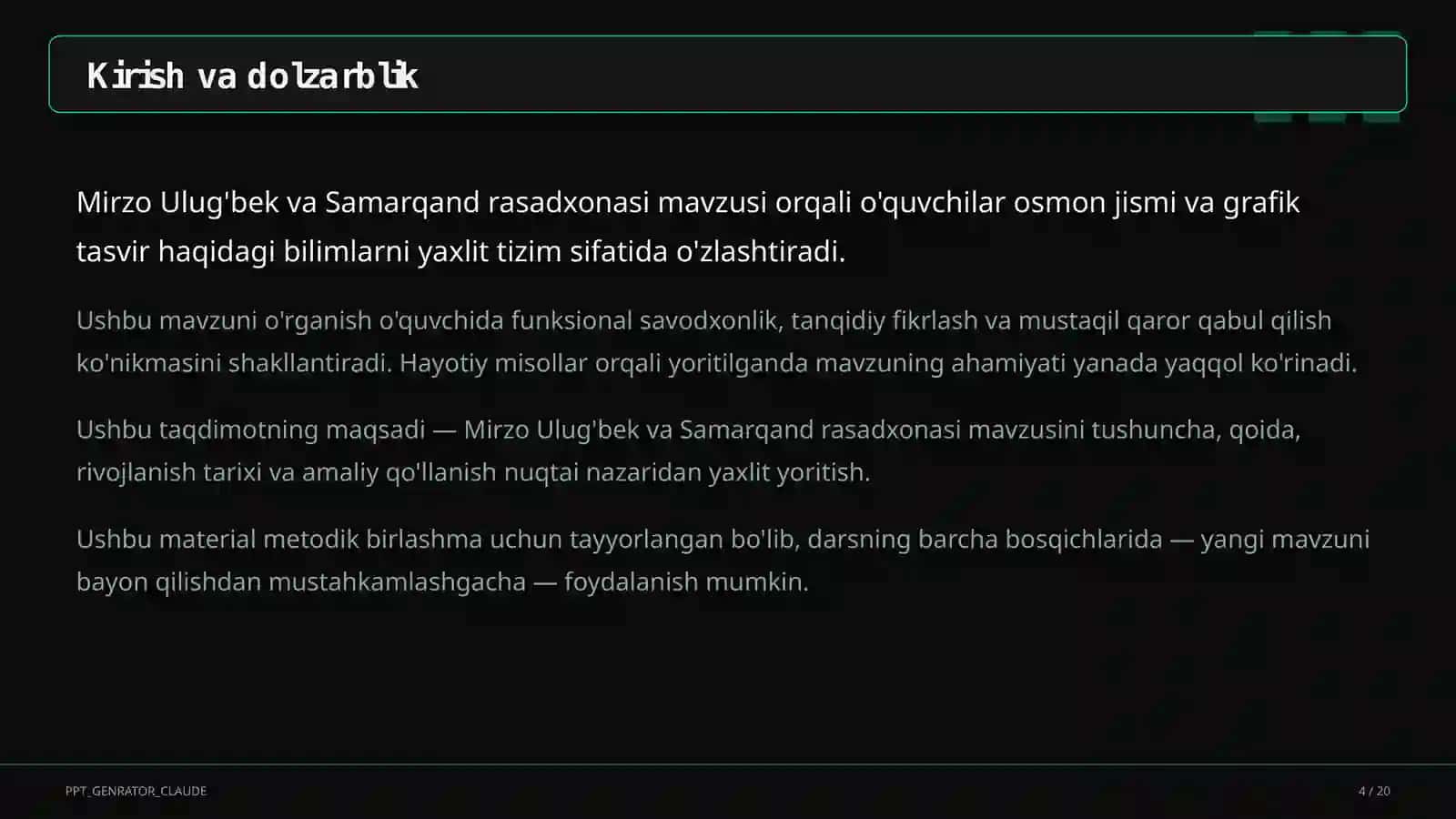 Mirzo Ulug'bek va Samarqand rasadxonasi (10-sinf) 4