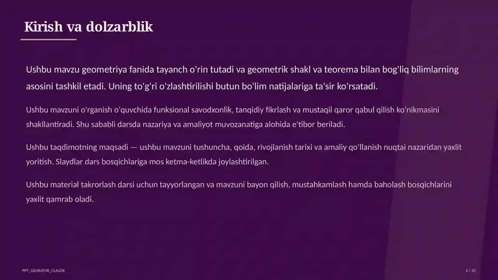 Geometriya (7– 11) — takrorlash darsi uchun 4