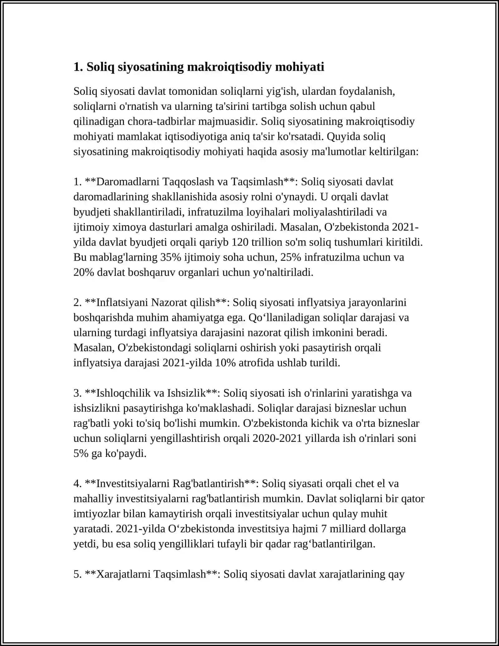 SOLIQLARNING MAKROIQTISODIY MOHIYATI VA SOLIQ YUKINING O'ZGARISHI OQIBATLARI 4