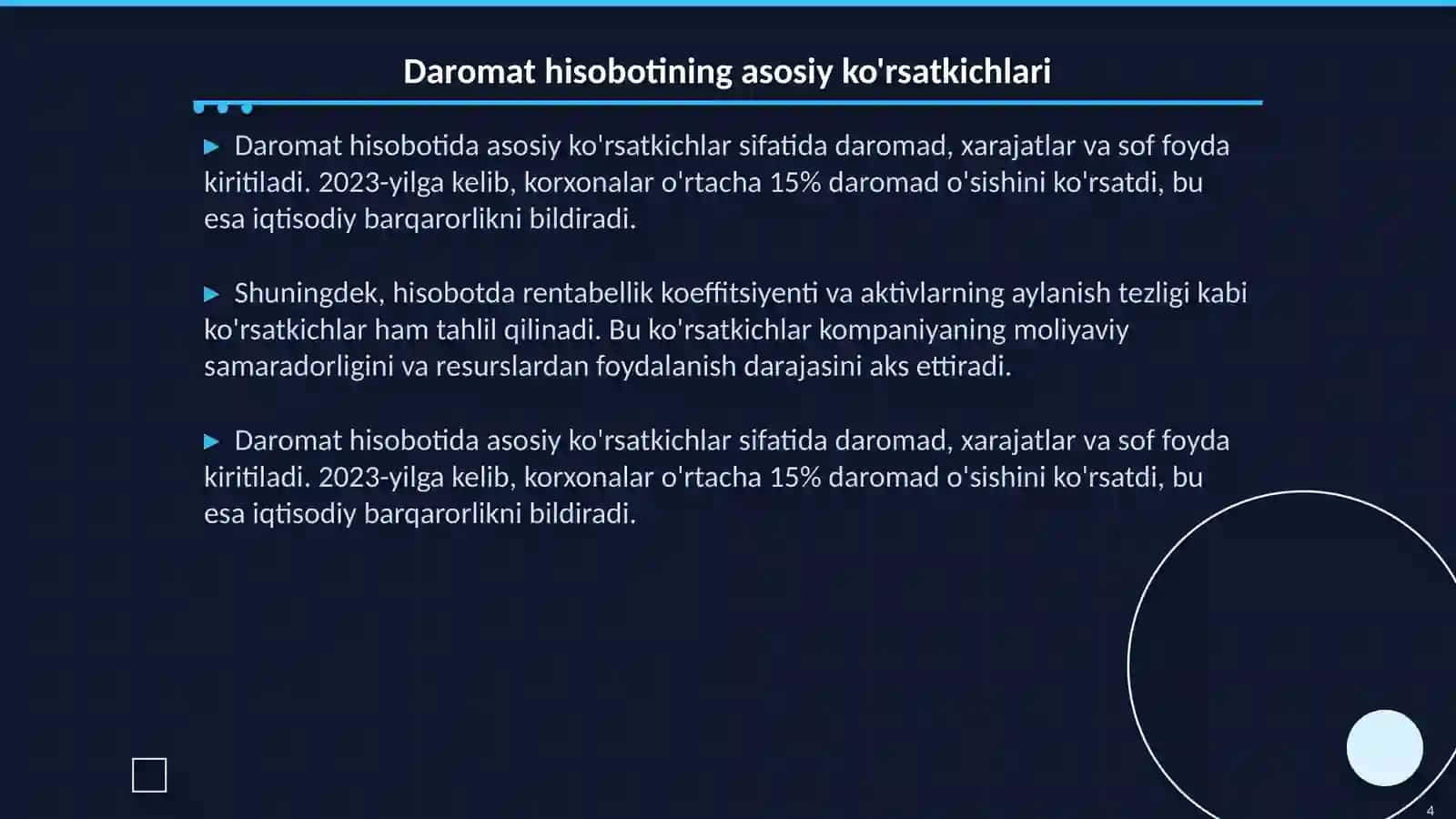 Daromat hisobotining asosiy moddalari 4