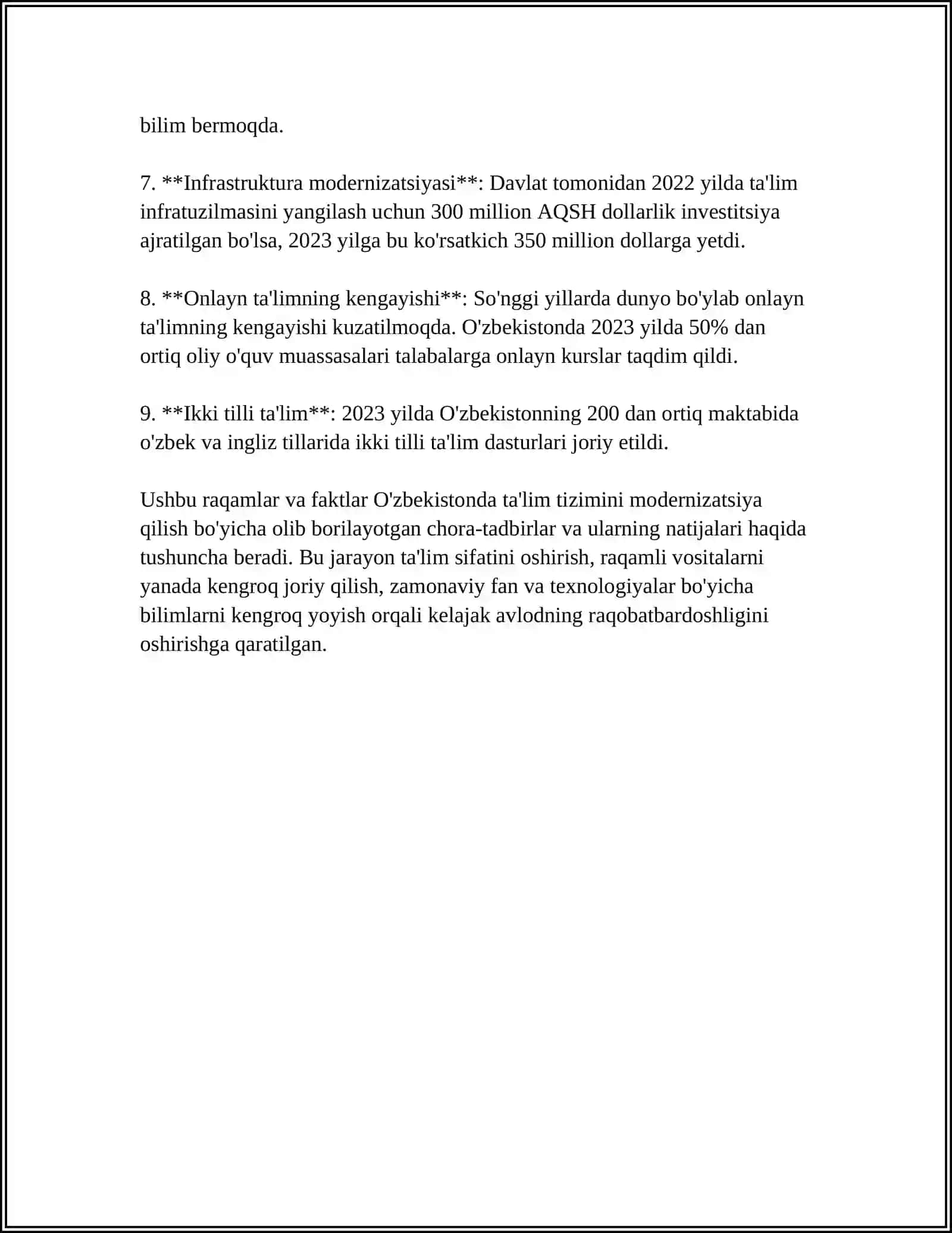 O'zbekiston Respublikasi Xalq Ta'lim Tizimini 2030-yilgacha Rivojlantirish Konsepsiyasida Belgilangan Vazifalar va Kutilayotgan Natijalar Tahlili 4