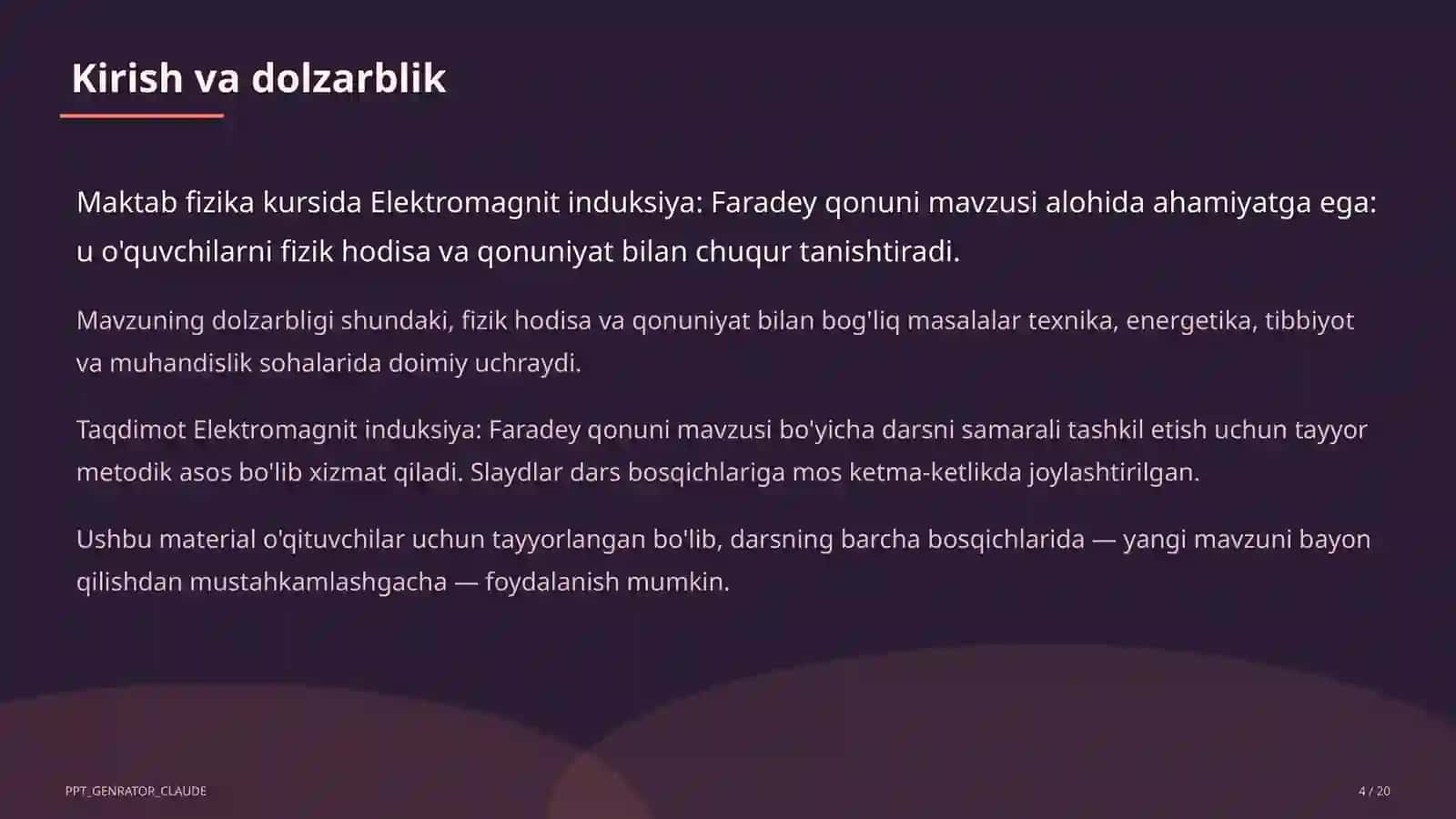 Elektromagnit induksiya: Faradey qonuni (11-sinf) 4