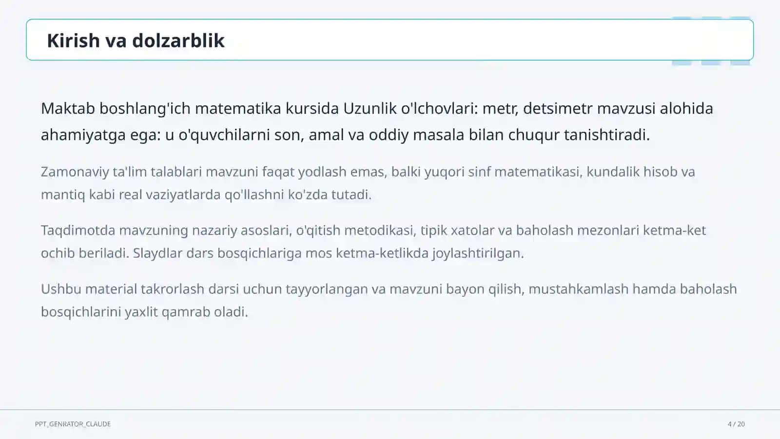 Matematika Dars rejasi 4