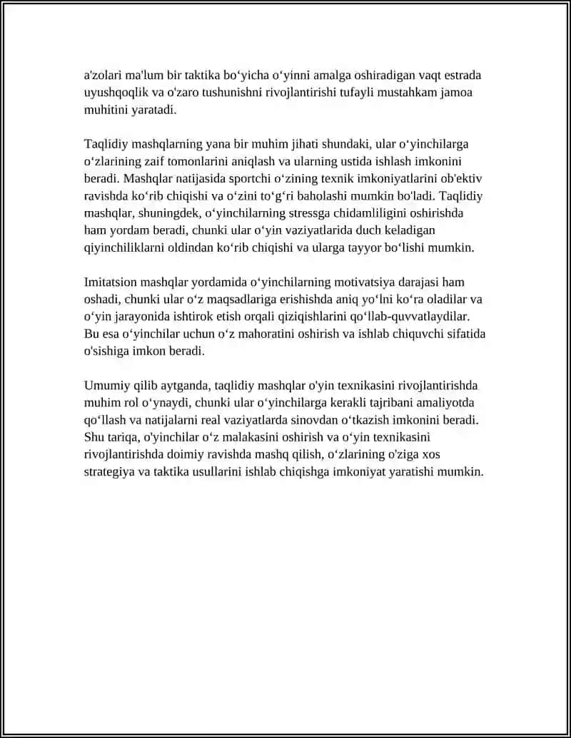 OʻYIN TEXNIKASINI SHAKKLANTIRUVCHI TAQLIDIY MASHQLAR MOHIYATI HAMDA MAZMUNI 4