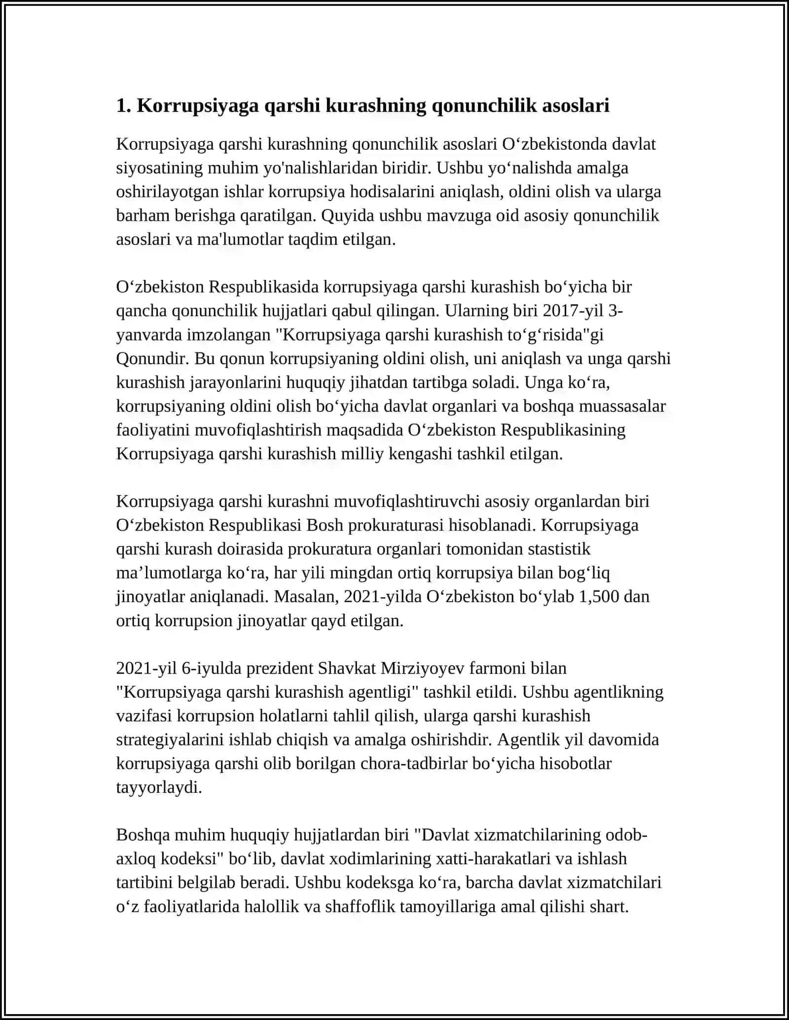 OʻZBEKISTONDA KORRUPSIYAGA QARSHI KURASHGA DOIR HUQUQIY ASOSLARNING YARATILISHI VA TAKOMILLASHTIRILISHI 4