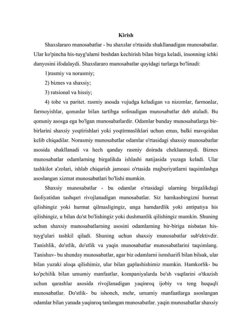 Shaxslararo munosabatlarni aniqlashda psixikadiagnostik metodlardan foydalanish. 4