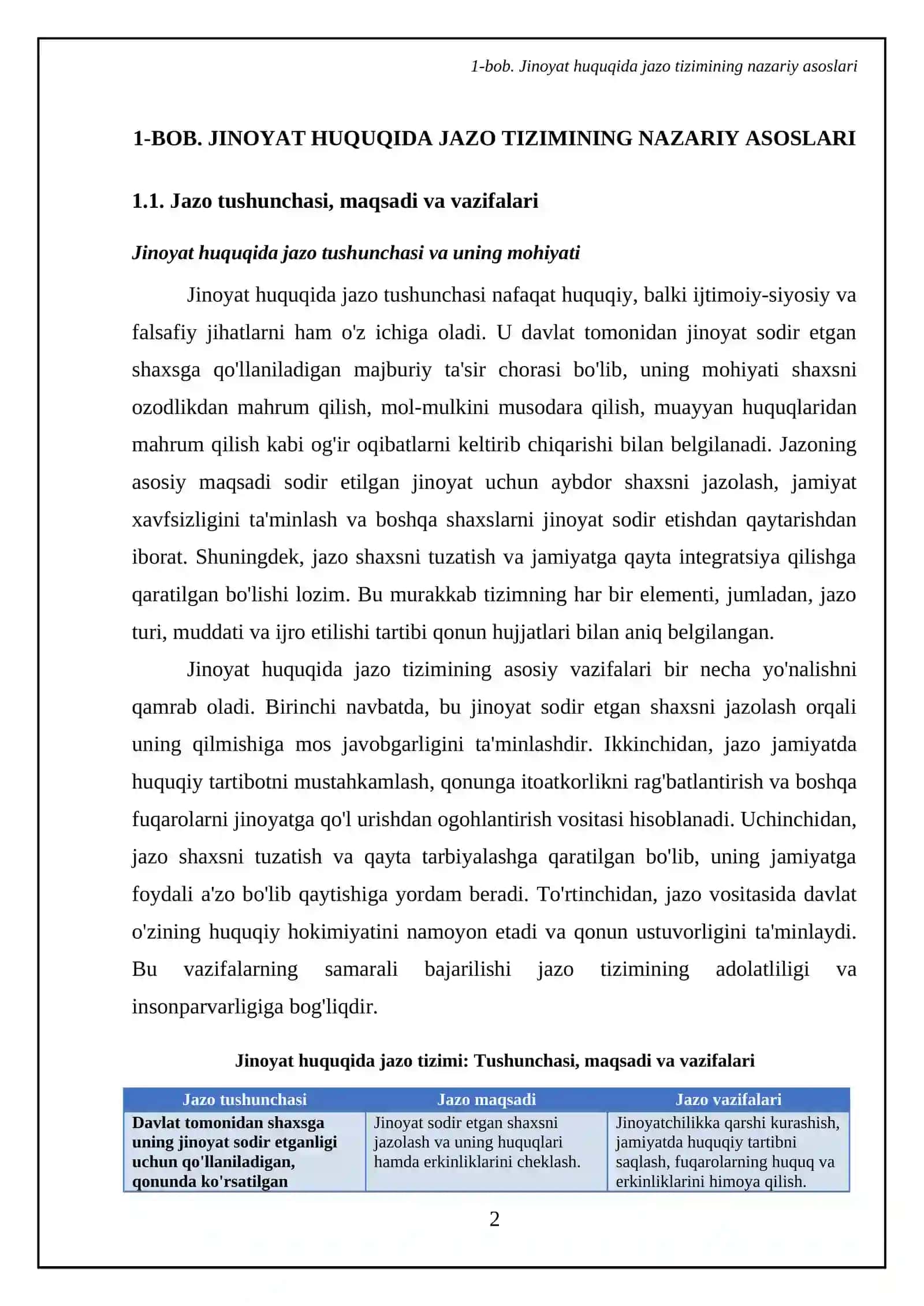Jinoyat huquqida jazo tizimi tushinchasi, turlari 4