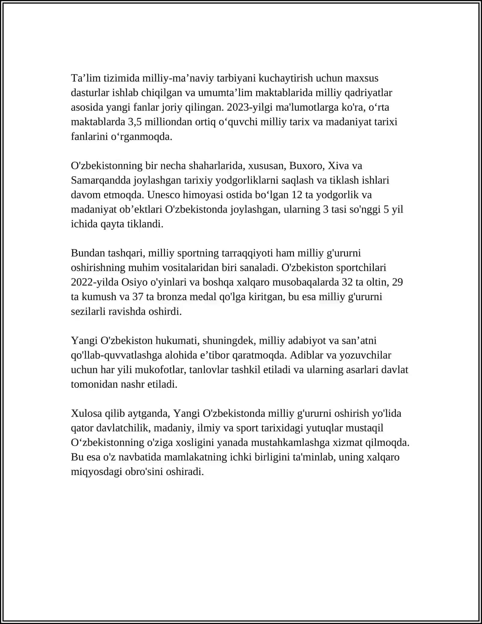 YANGI OZBEKISTONDA AMALGA OSHIRILHOTGAN MANAVIY OZGARISHLAR 4