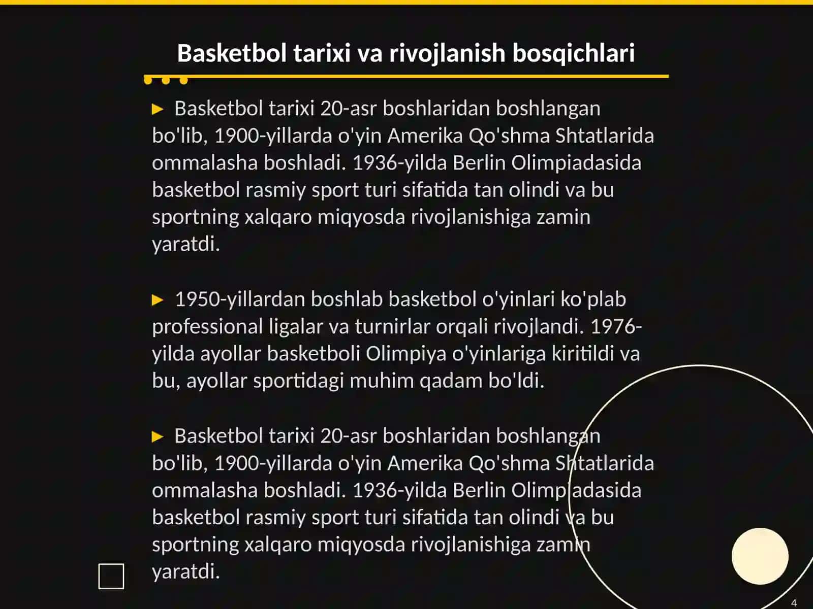 Basketbol uynining kelib chiqishi va rivojlanoshi tarixi 4