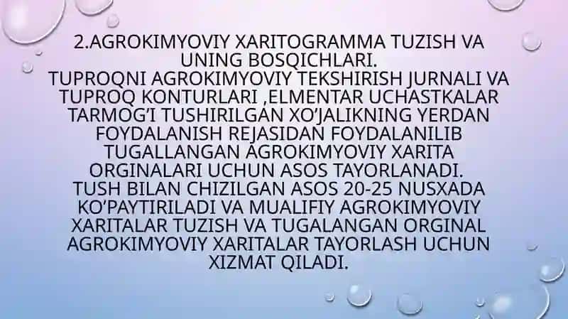 Qishloq xo’jaligi ekinlarini yetishtirishda agrokimyo xaritanomalaridan foydalanish 4