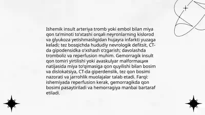 Insult kelib chiqish sabablari,turlari klinik belgilari va tashxisi 4