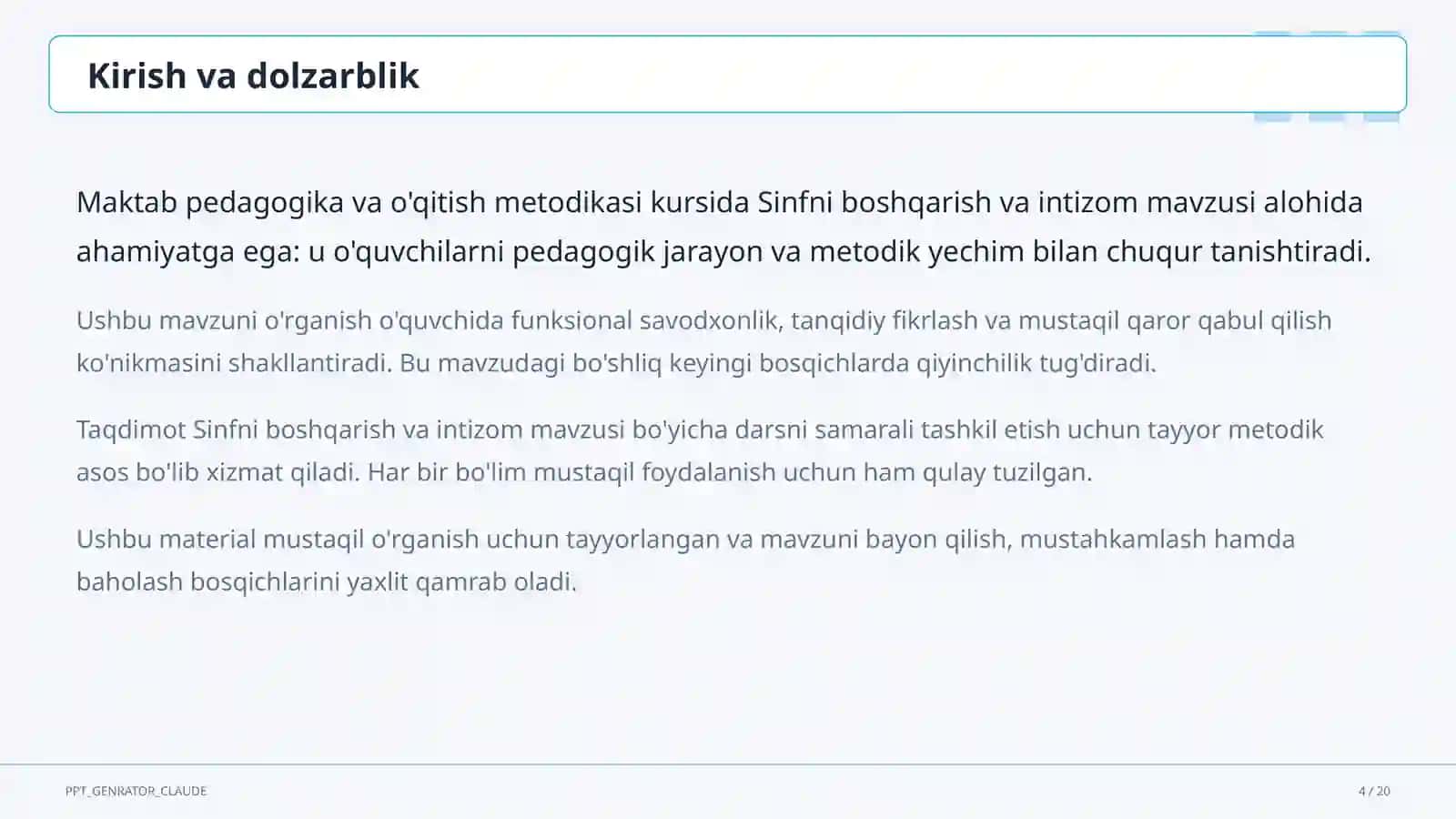 Sinfni boshqarish va intizom 4
