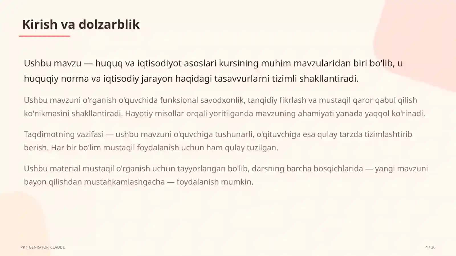 O'zbekiston Respublikasi Konstitutsiyasi: asosiy tamoyillar (9-sinf) 4