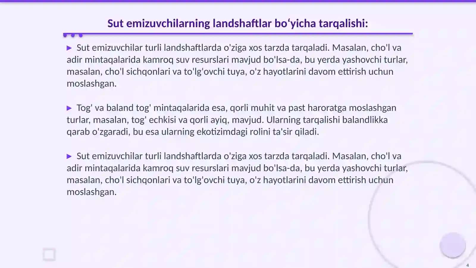 Mahalliy faunamizdagi sut emizuvchi hayvonlarning geografik tarqalishi 4