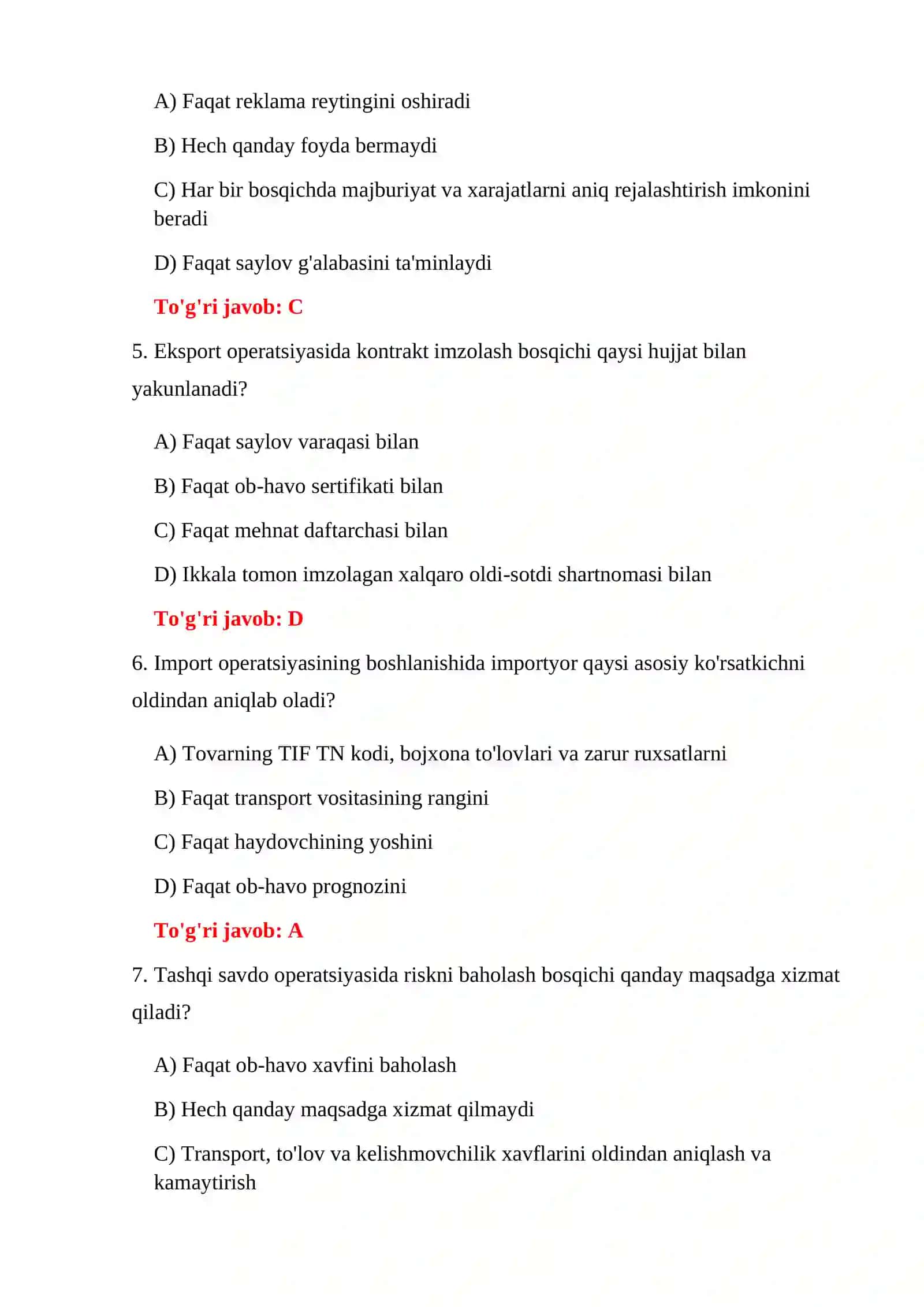 TASHQI SAVDO VA BOJXONA TESTLARI 4