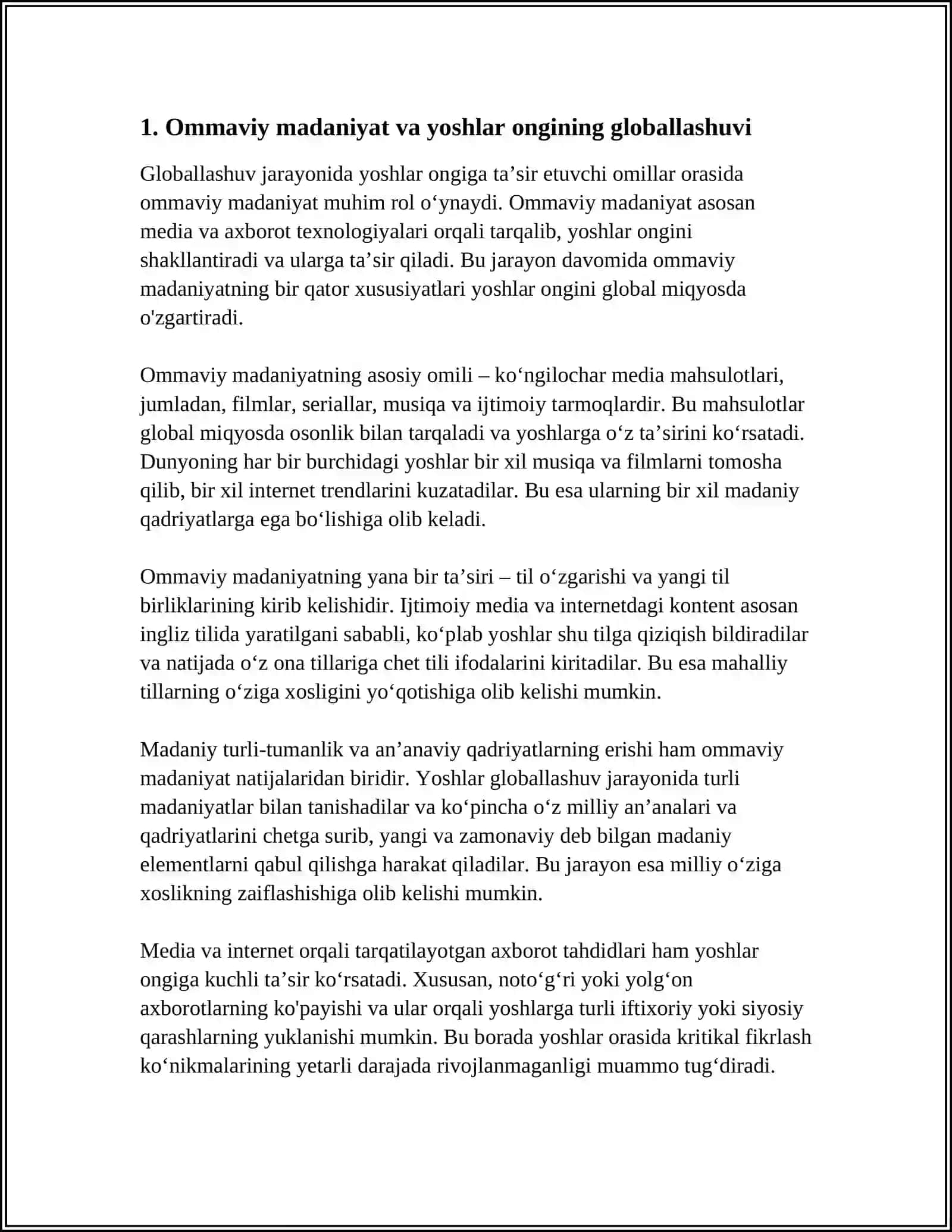 GLOBALLASHUV JARAYONIDA YOSHLAR ONGIGA TA’SIR ETUVCHI OMILLAR 4
