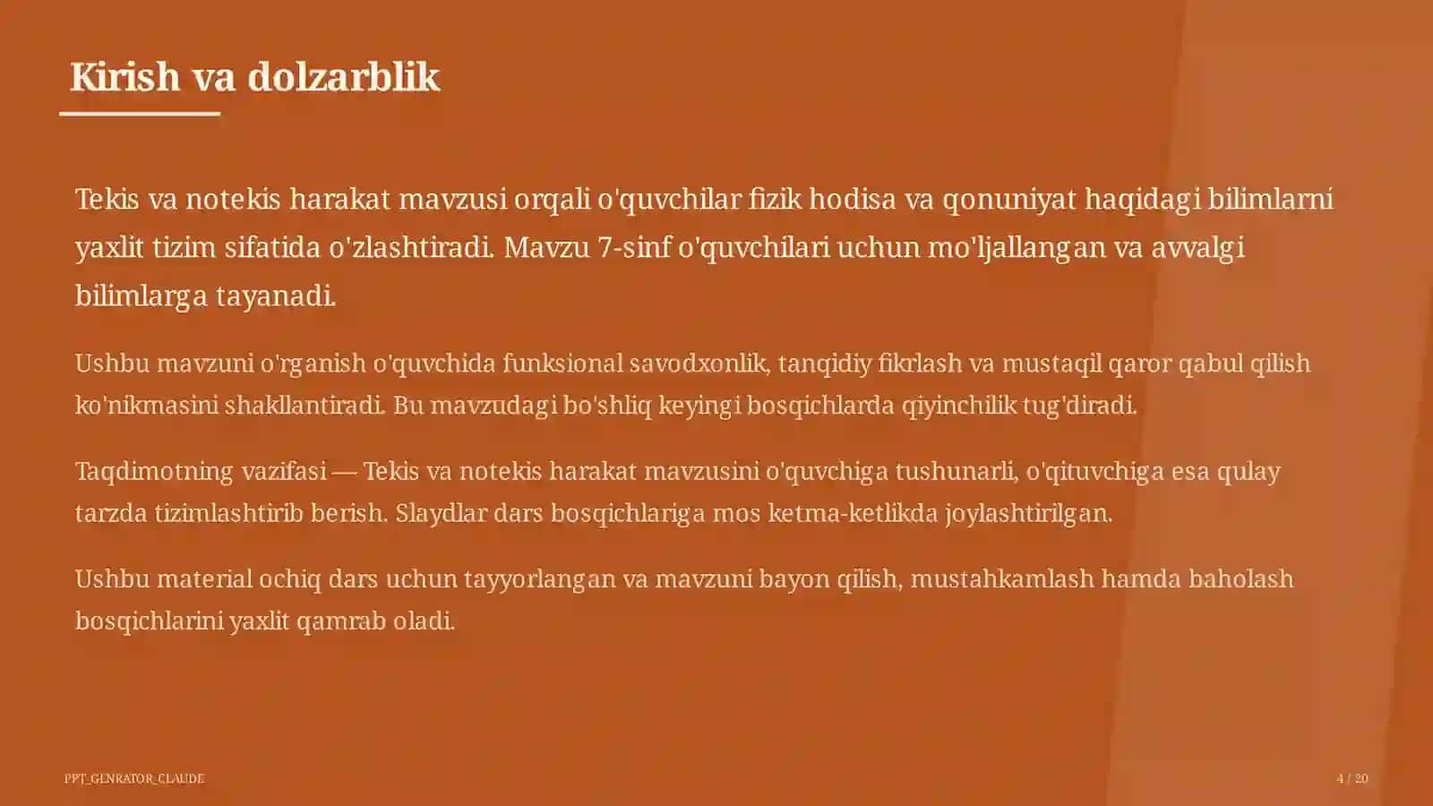 Tekis va notekis harakat (7-sinf) 4