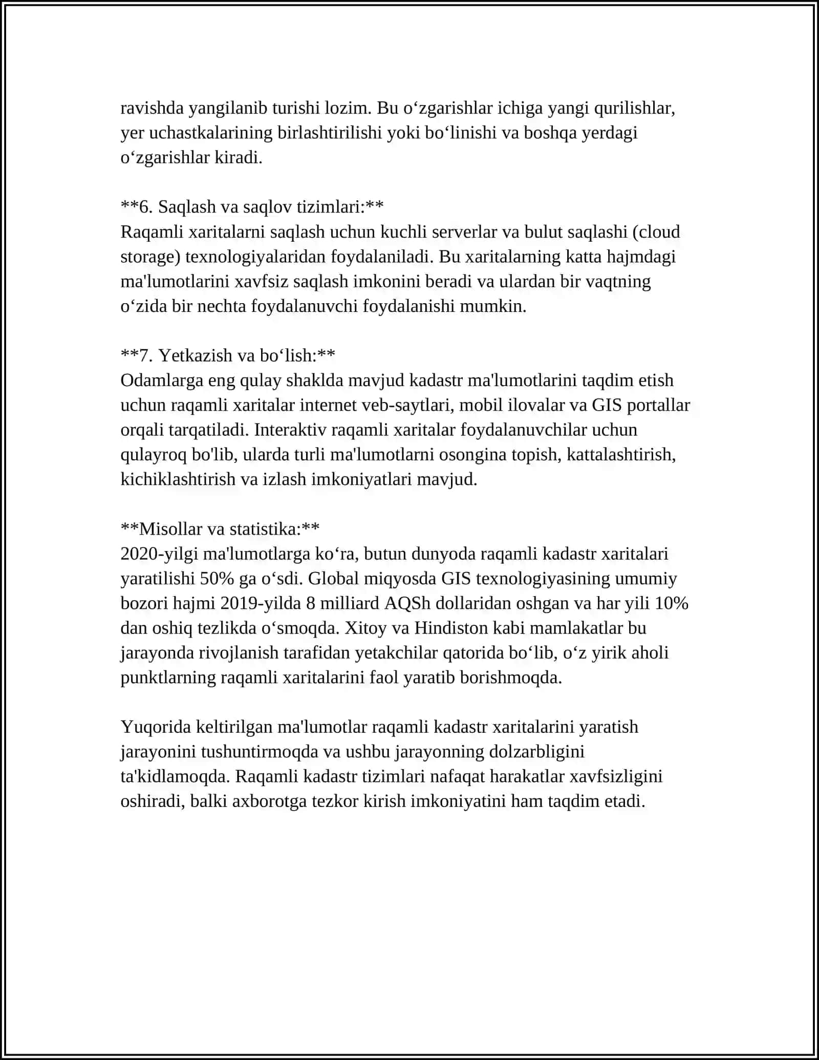 RAQAMLI KADASTR XARITALARINI TUZISHNING ASOSIY TEXNOLOGIK JARAYONLARI 4