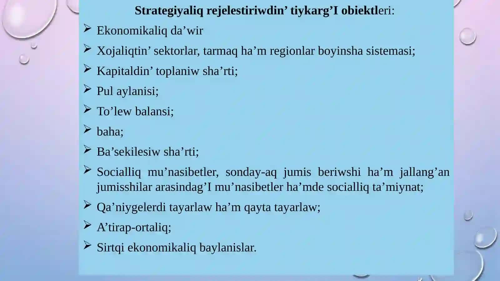 Strategiyaliq Rejelestiriwdin’ Obiektleri 4