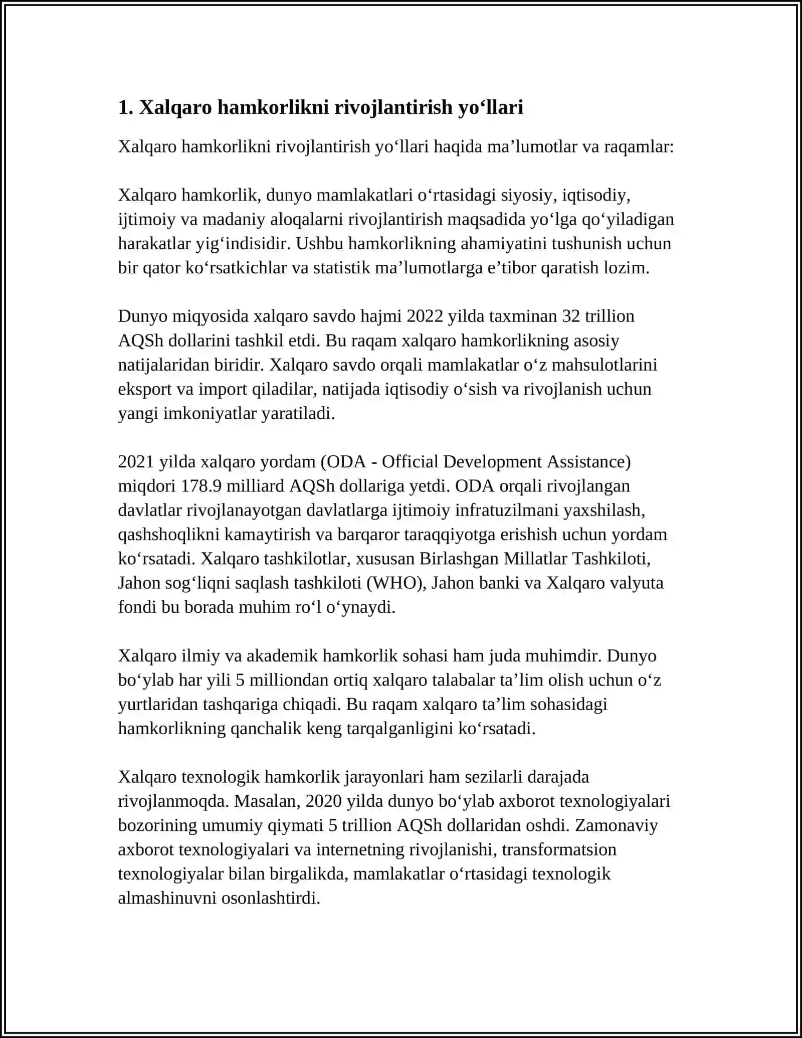 O‘ZBEKISTON RESPUBLIKASINING XALQARO MUNOSABATLARDAGI TENG HUQUQLI SUB'EKTI SIFATIDAGI ROLINI OSHIRISH VA IMKONIYATLARI 4