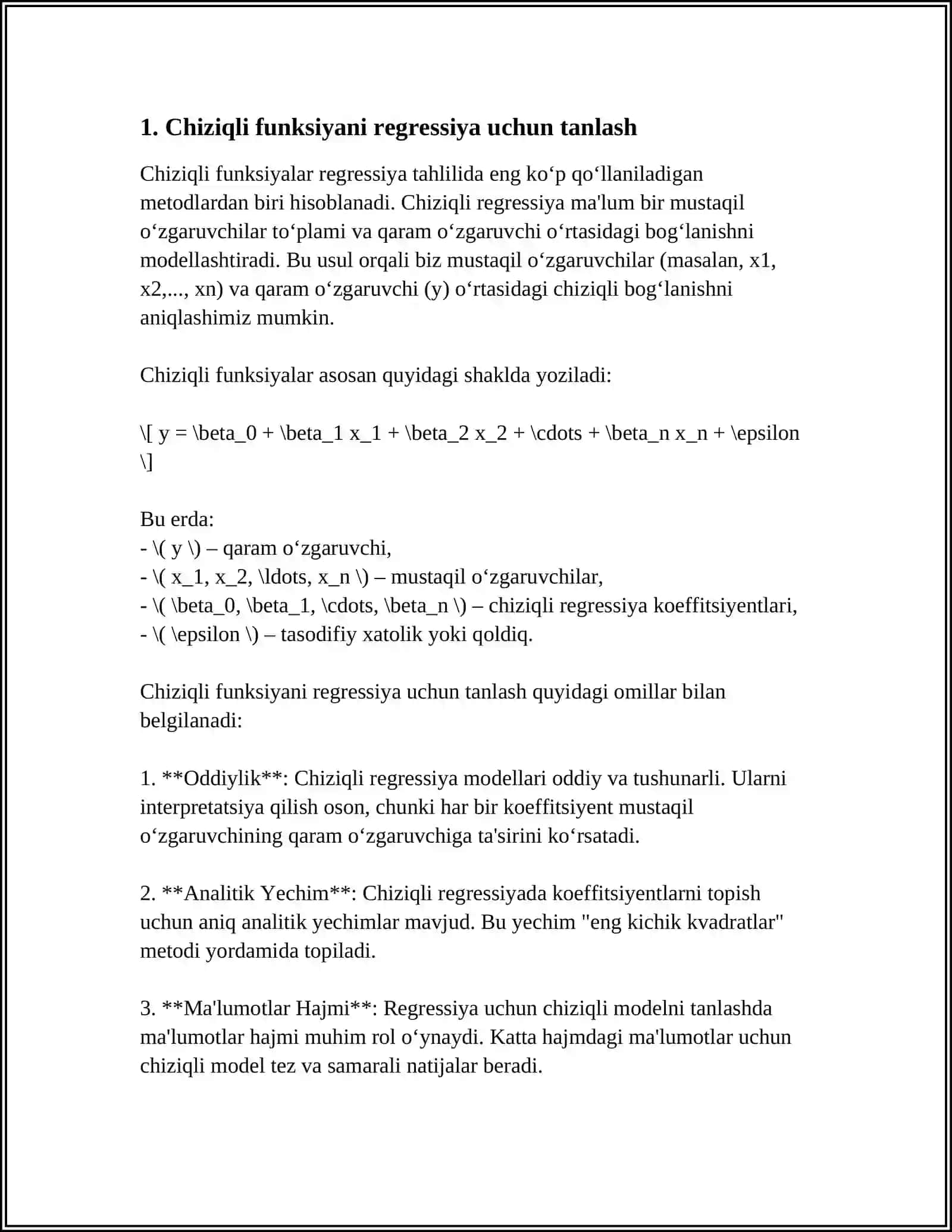 REGRESSIYA TENGLAMALARINI FUNKSIYANAL SHAKLINI TANLANG 4