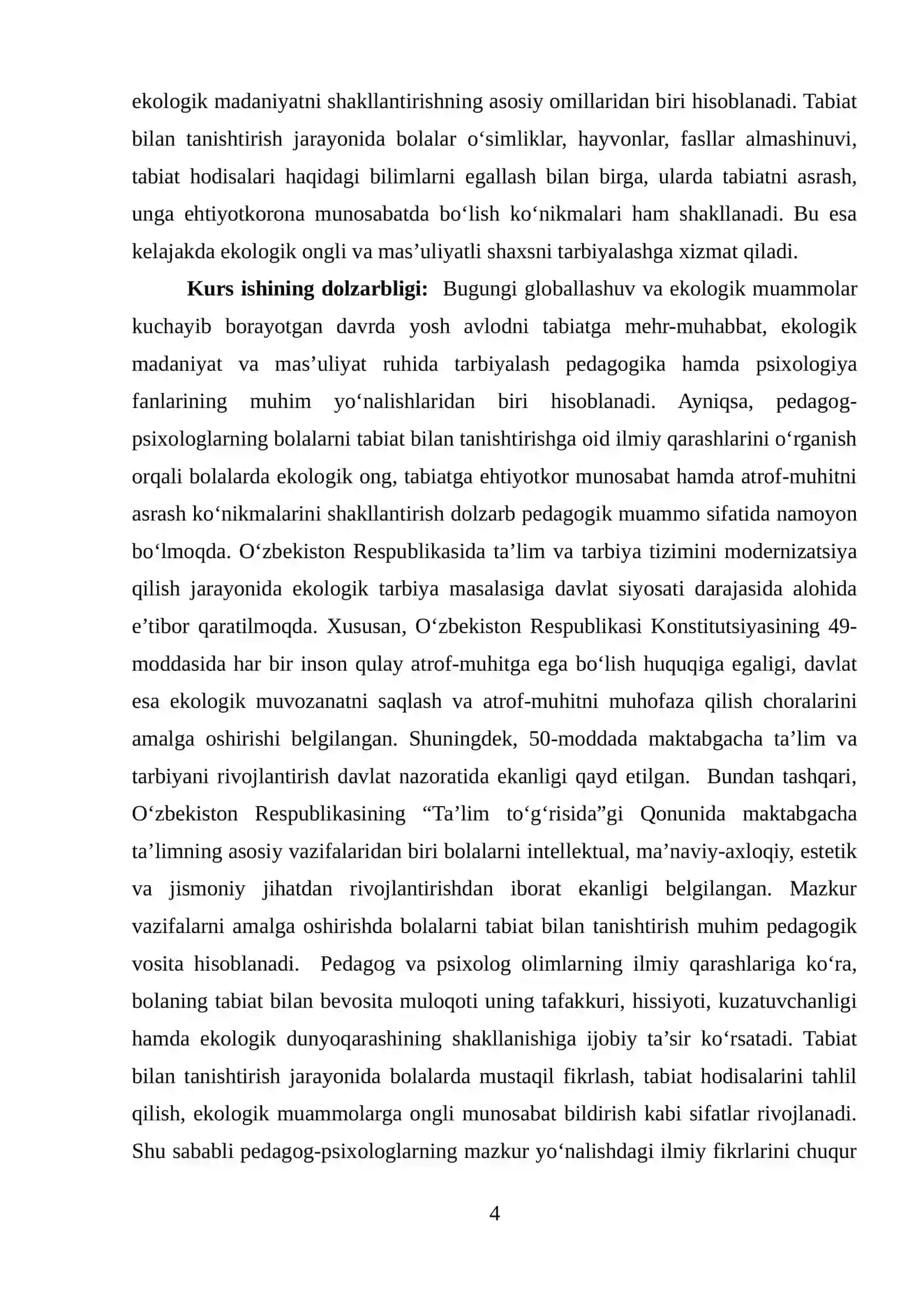 Pedagog-psixologlarning bolalarni tabiat bilan tanishtirishning ahamiyati haqidagi fikirlarini o‘rganish 4