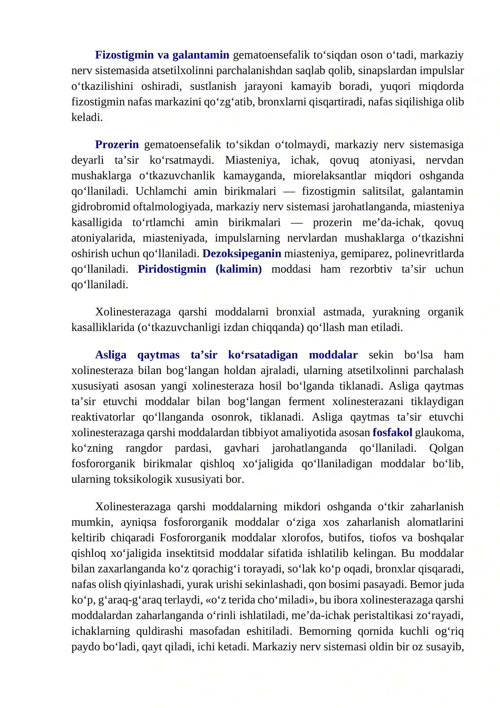 XOLINESTERAZAGA QARSHI MODDALAR BILVOSITA M- VA N- XOLINOMIMETIKLAR 4