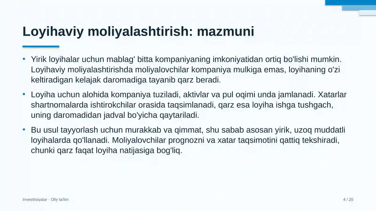 Qora metallurgiyada loyihaviy moliyalashtirish 4