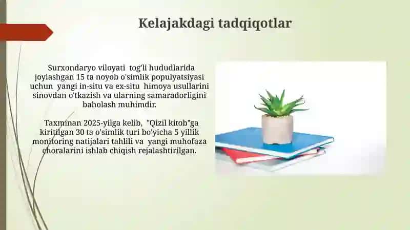 Qizil Kitobga kiritilgan o'simliklarni o'rganish 4