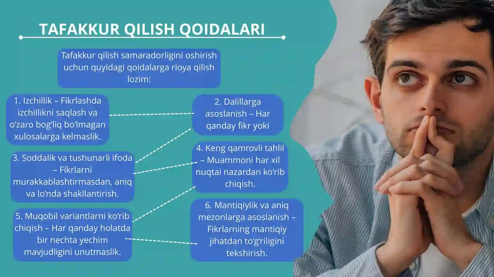 TAFAKKUR QILISH QOIDALARI, XULOSA VA UNING TURLARI 4