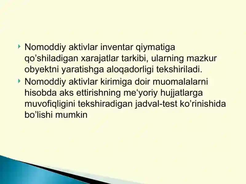 Nomoddiy aktivlar auditini tashkiln etish va o’tkazish tartibi 4