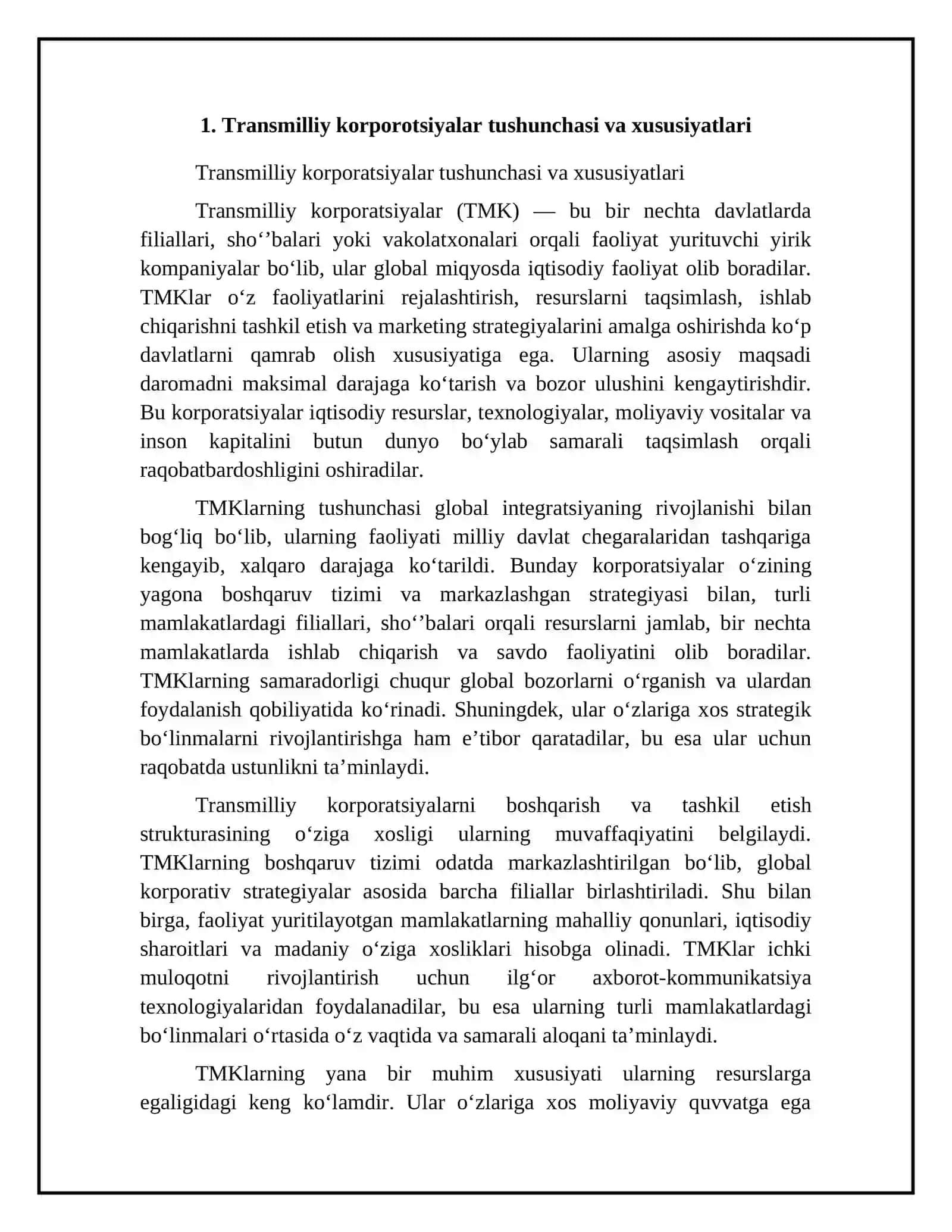 Transmilliy korporotsiyalarning jahon iqtisodiyoti rivojlanishidagi o'rni 4