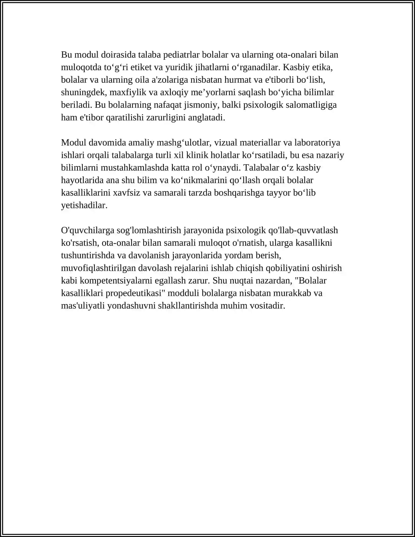 BOLALAR KASALLIKLARI PROPEDEVTIKASI MODULIGA 4