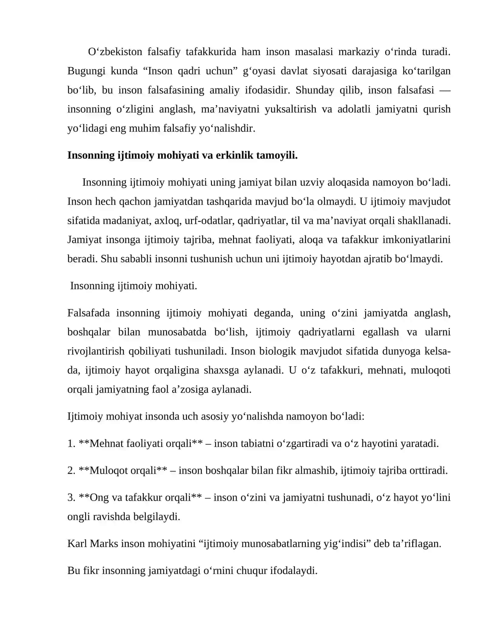 Inson falsafasi. Mustaqillik va islohotlarning ijtimoiy mohiyati 4