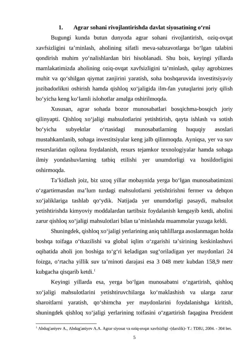 DAVLATNING AGRAR SIYOSATI VA OZIQ-OVQAT XAVFSIZLIGI 4