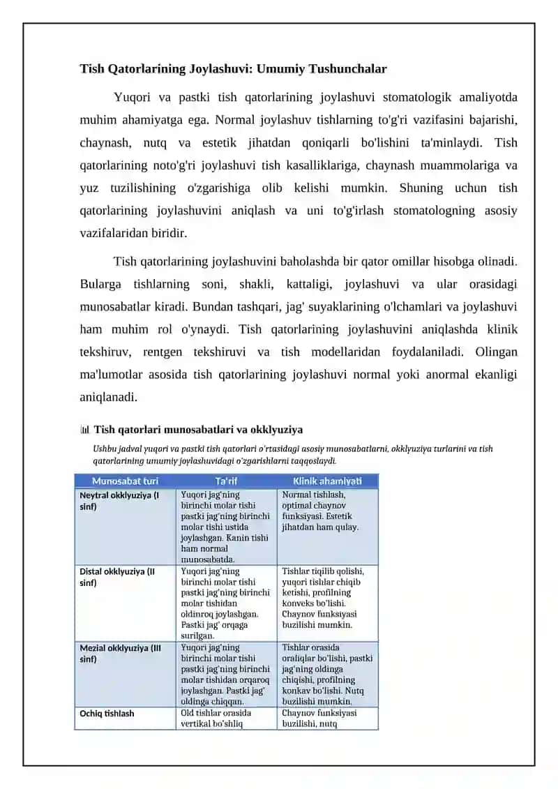 Yuqori va pastki jag‘ tishlari qatorining o‘zaro munosabati 4
