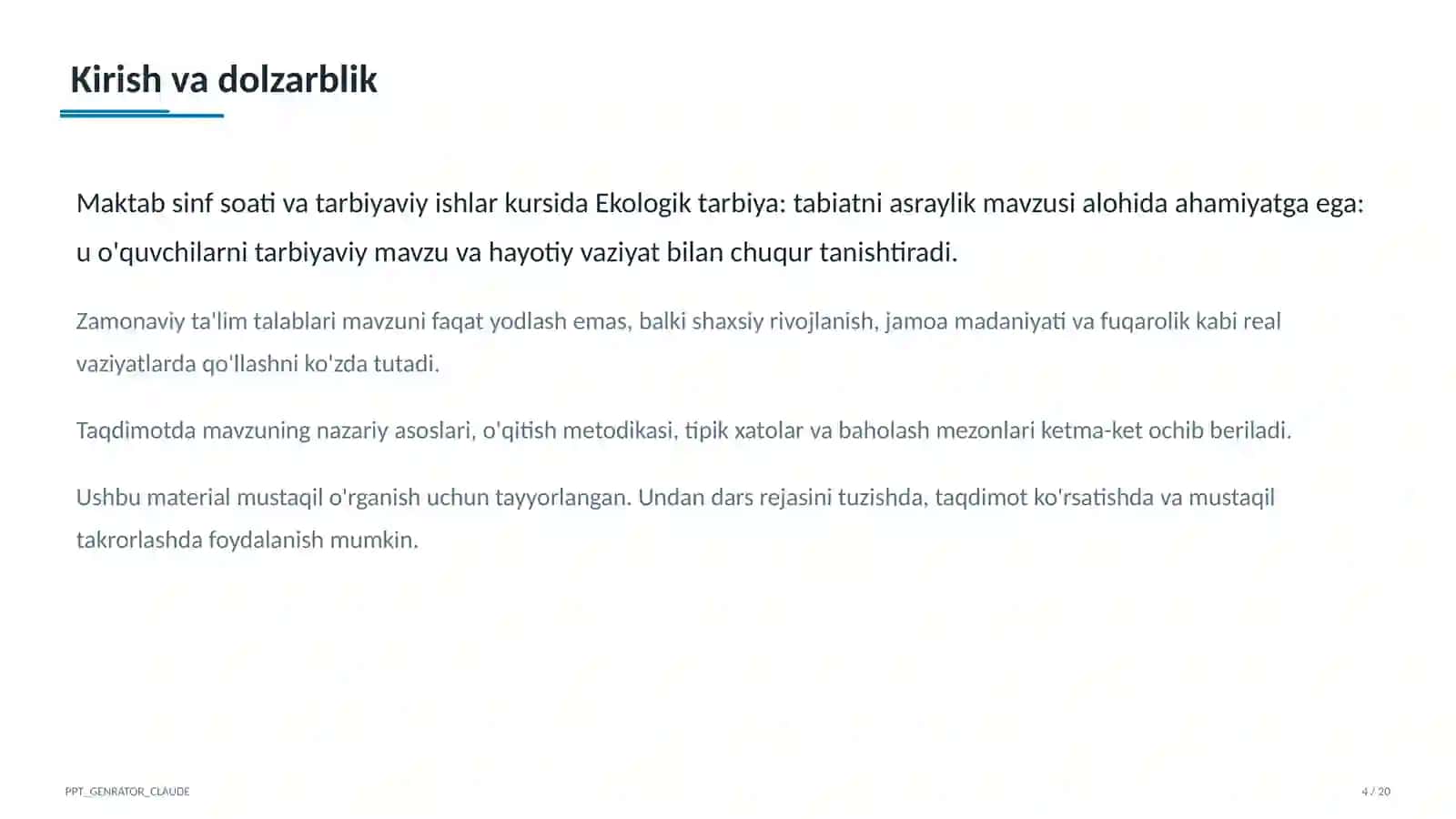 Ekologik tarbiya: tabiatni asraylik 4