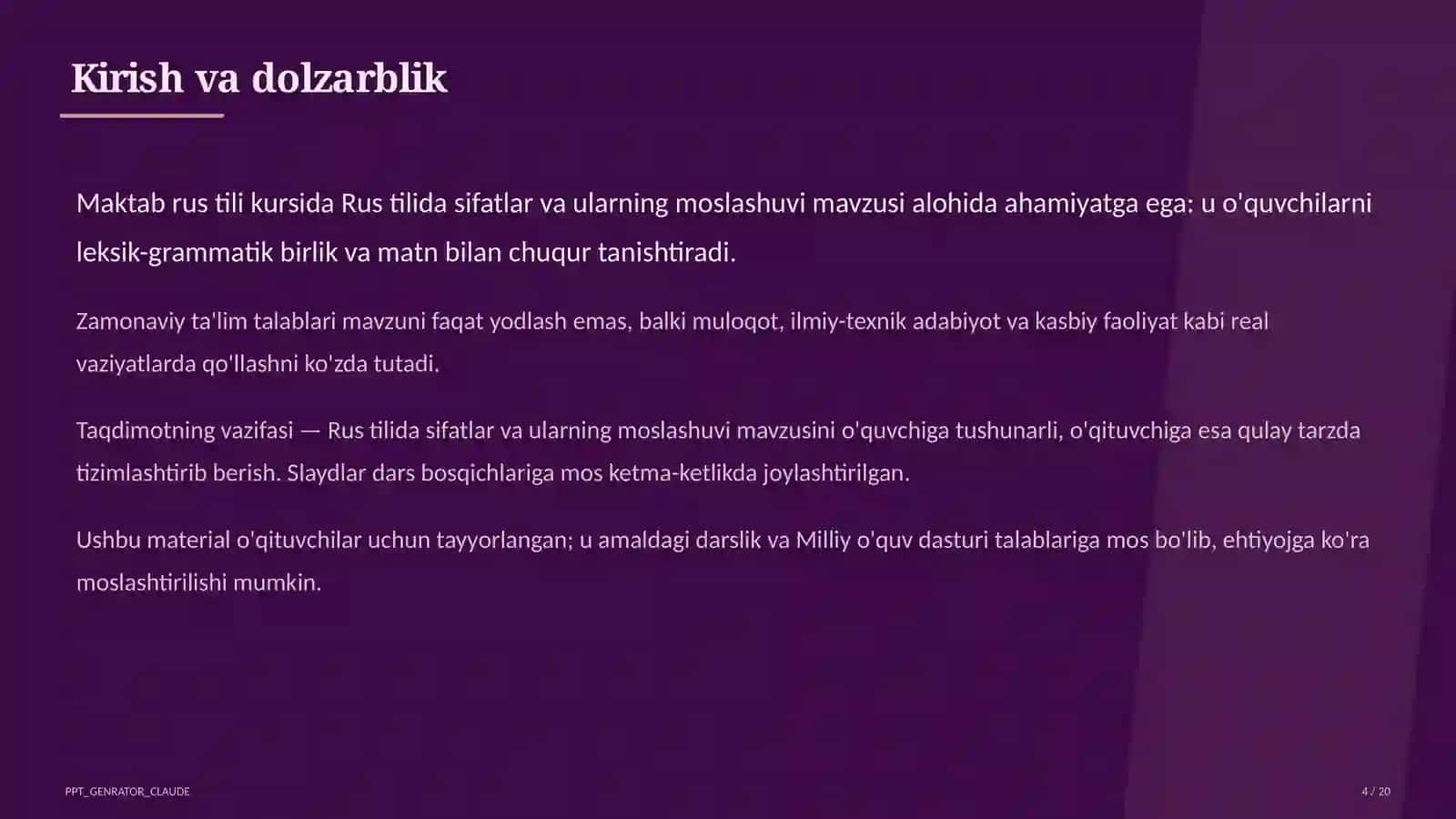 Rus tilida sifatlar va ularning moslashuvi (4-sinf) 4