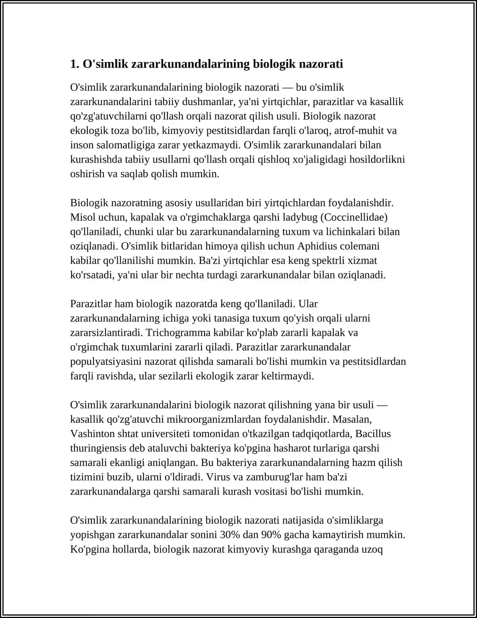 ISSIQXONADA ZARARLI ORGANIZMLARGA QARSHI BIOLOGIK KURASH 4