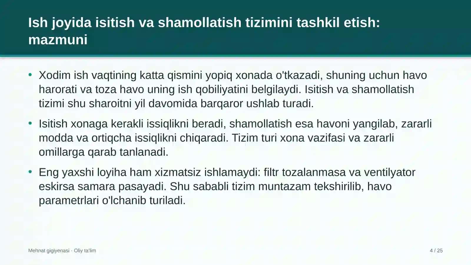 Bolalar musiqa va san'at maktablarida ish joyida isitish va shamollatish tizimini tashkil etish 4