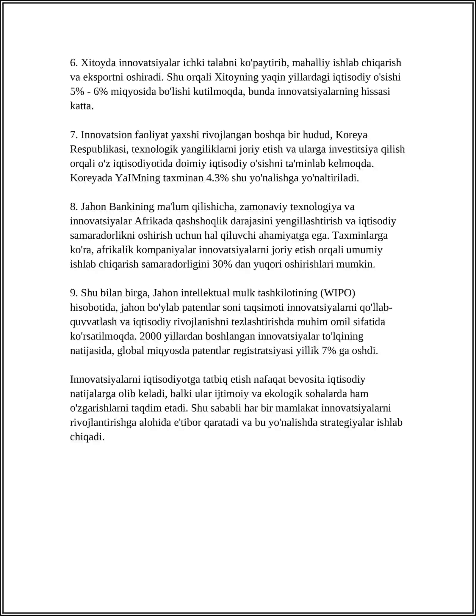 IQTISODIY OʻSISHDA INAVATSIYLARNING XUSUSIYATLARI 4