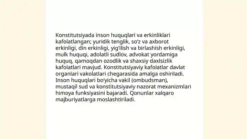 Oʻzbekistonda inson huquqlari va erkinliklari kafolatining yaratilishi 4