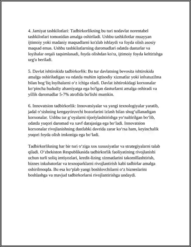 TADBIRKORLIK FAOLIYATI VA TADBIRKORLIK KAPITALI 4
