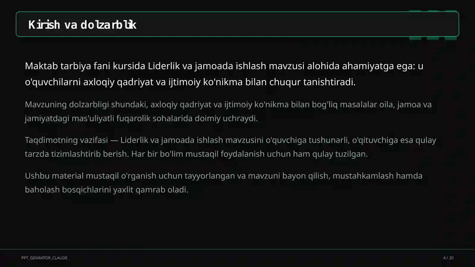 Liderlik va jamoada ishlash (11-sinf) 4