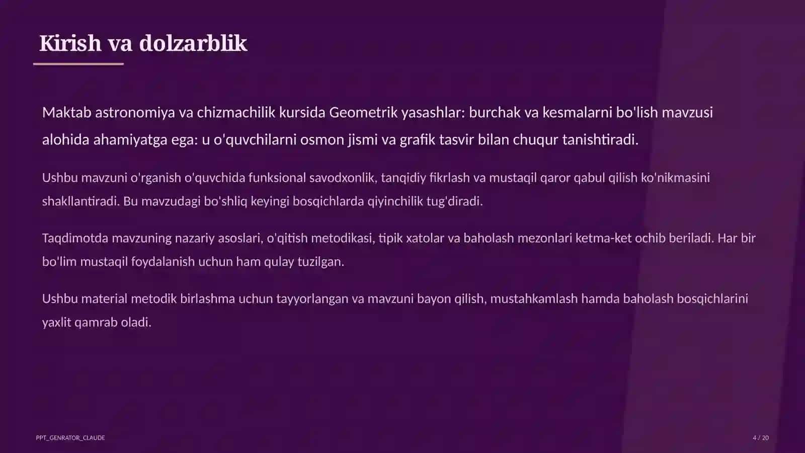 Geometrik yasashlar: burchak va kesmalarni bo'lish (8-sinf) 4