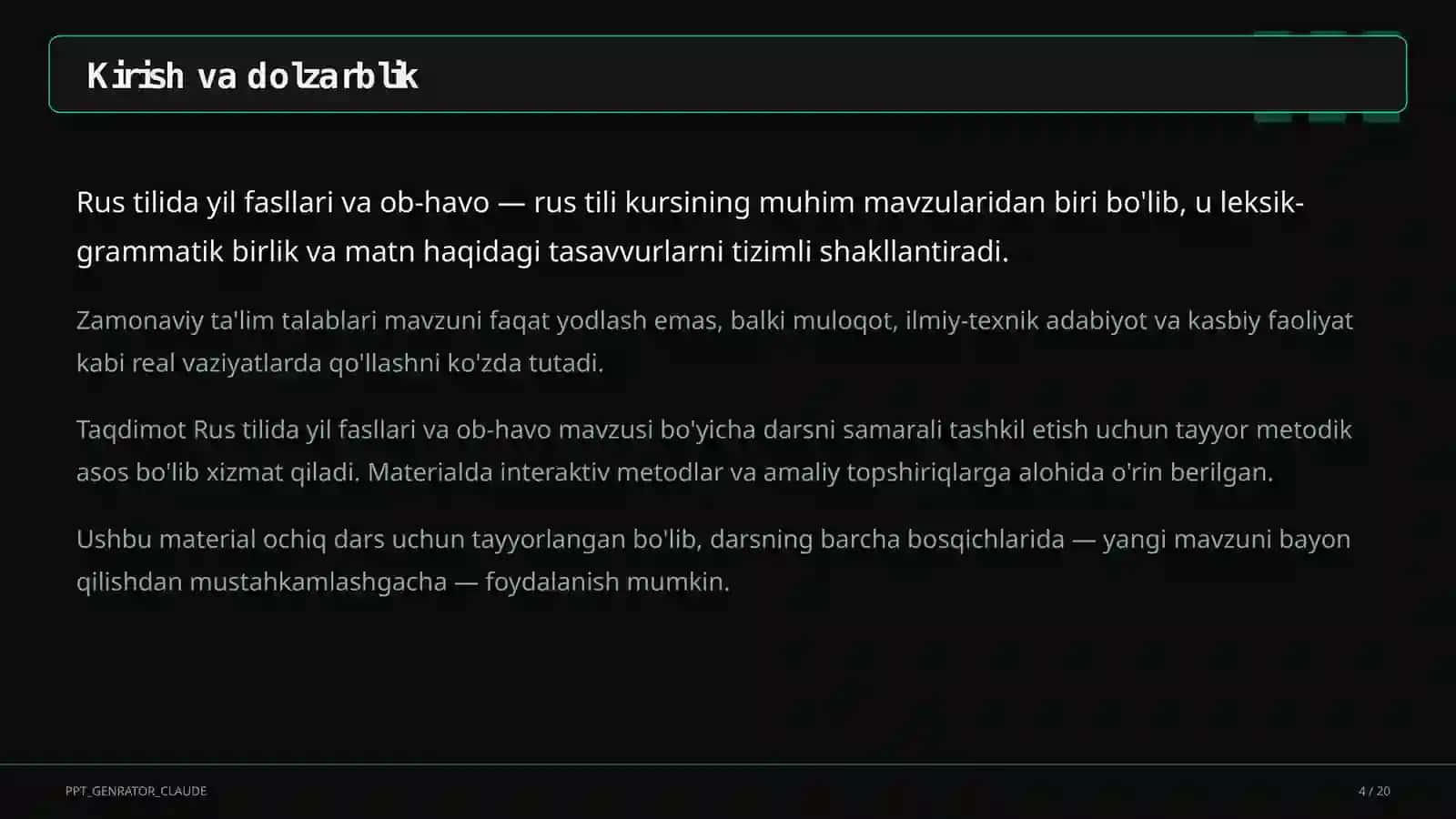 Rus tilida yil fasllari va ob-havo (4-sinf) 4