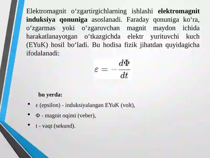 Elektromagnit o‘zgartirgichlarning fizik asoslari va o‘zgartirgichlari 4